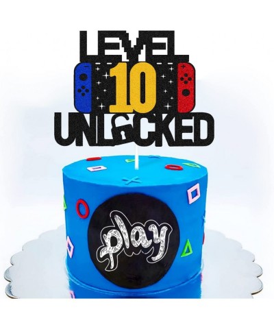 Level 10th Unlocked Sign Cake Topper Happy 10th Birthday Level Up Tenth Cake Decorations for Video Game Controller Themed Kid...