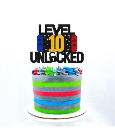 Level 10th Unlocked Sign Cake Topper Happy 10th Birthday Level Up Tenth Cake Decorations for Video Game Controller Themed Kid...