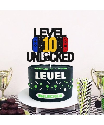 Level 10th Unlocked Sign Cake Topper Happy 10th Birthday Level Up Tenth Cake Decorations for Video Game Controller Themed Kid...