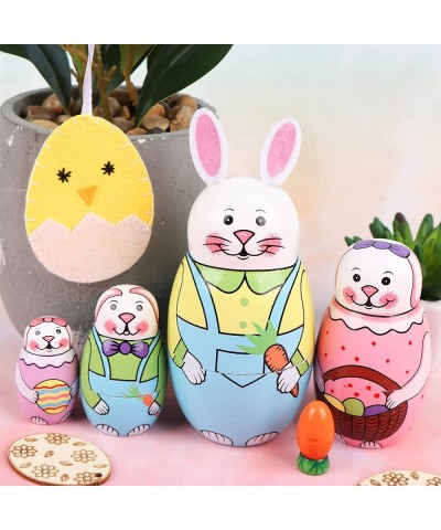 5 Pcs Easter Rabbit Nesting Dolls Russian Matryoshka Carrot Handmade Wooden Stacking Toys for Birthday Party Home Decoration ...