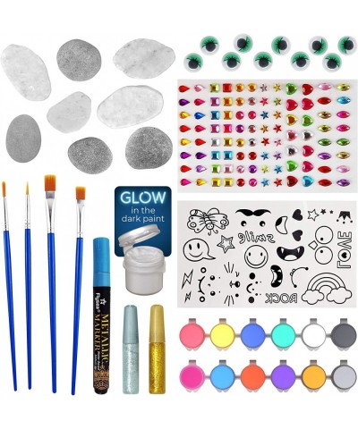 Brainy Shark Rock Painting Kit for Kids - Children's Arts and Crafts Set - 8 Rocks 12 Paints 4 Brushes Googly Eyes Metallic P...