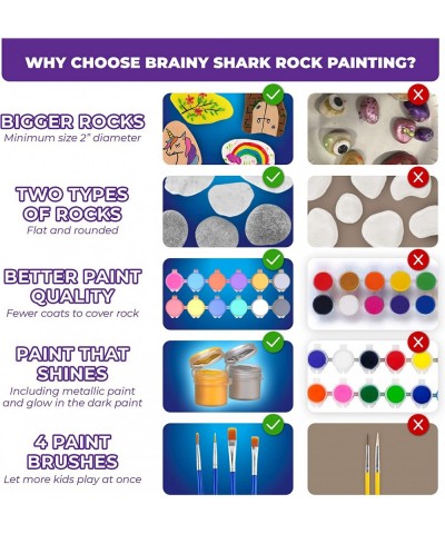 Brainy Shark Rock Painting Kit for Kids - Children's Arts and Crafts Set - 8 Rocks 12 Paints 4 Brushes Googly Eyes Metallic P...