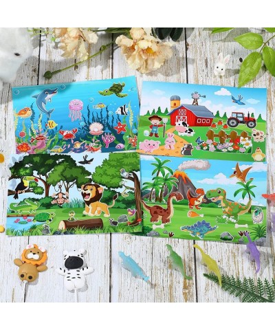 32 Sheets Scene Stickers for Kids Make Your Own Animal Mix and Match Sticker Jungle Farm Dinosaur Stickers Toddler DIY Sticke...