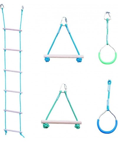 Quality Indoor Outdoor Sensory Gym Obstacle Course Accessories - 5 Pc Set Includes Rope Ladder Rings Swing Trapeze Monkey Bar...