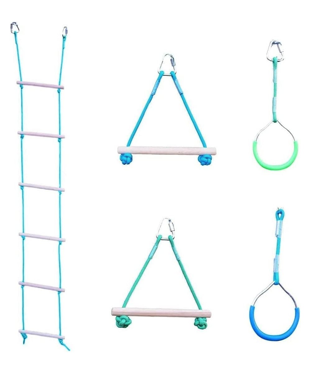 Quality Indoor Outdoor Sensory Gym Obstacle Course Accessories - 5 Pc Set Includes Rope Ladder Rings Swing Trapeze Monkey Bar...