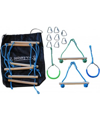 Quality Indoor Outdoor Sensory Gym Obstacle Course Accessories - 5 Pc Set Includes Rope Ladder Rings Swing Trapeze Monkey Bar...