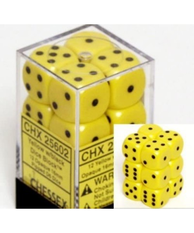 D6 Opaque 6 Sided Dice (Set of 12) 16 mm Yellow with Black $13.30 Game Accessories