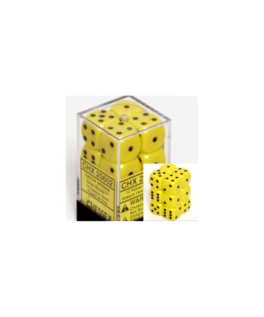 D6 Opaque 6 Sided Dice (Set of 12) 16 mm Yellow with Black $13.30 Game Accessories