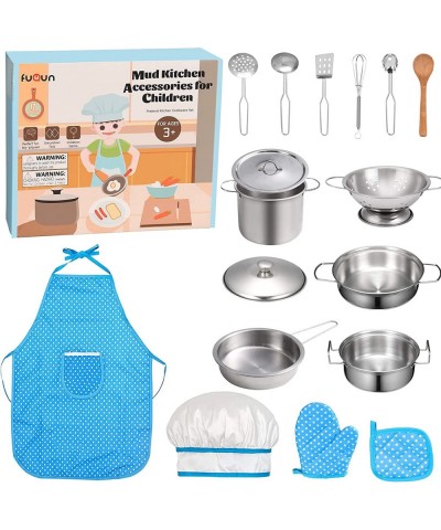 17Pcs Pretend Play Kitchen Accessories Toys Kitchen Playset Cooking Utensils Toys Set with Mini Stainless Steel Cookware for ...