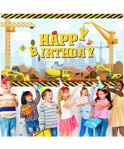 Construction Happy Birthday Backdrop Dump Truck Background Excavator Crane Birthday Party Banner Digger Excavator Truck Backg...