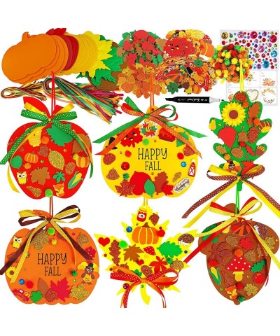 24 Sets Fall Pumpkin Ornaments Decorations DIY Fall Craft Kits Foam Pumpkin Apple Acorn Autumn Leaf Stickers for Kids Party F...