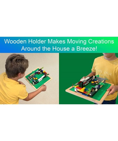 Classic Baseplate Building Plates 10"x10" with Wooden Holder for Easier Creating Display and Carrying (2 Pack - 2 Holders and...