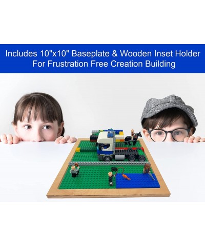 Classic Baseplate Building Plates 10"x10" with Wooden Holder for Easier Creating Display and Carrying (2 Pack - 2 Holders and...