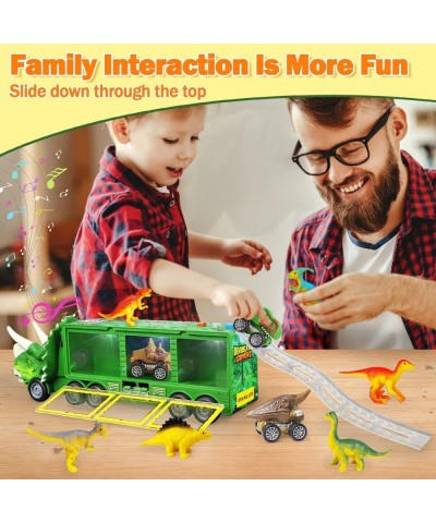 Dinosaur Toy Truck for Kids 3-7 with Flashing Lights Music and Roaring Sound 10 in 1 Dinosaur Toys for Boys and Girls 3 Pull ...