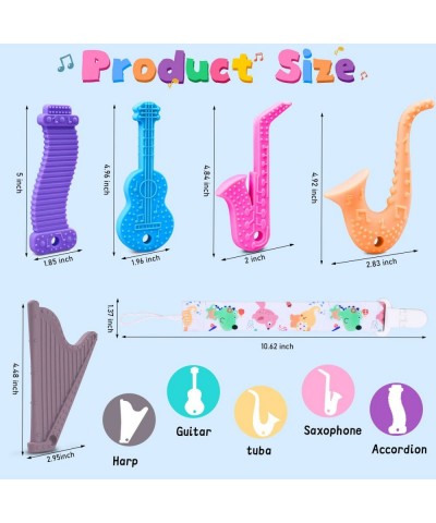 Baby Teether Toys 6 to 12 Months 5-Pack BPA Free Soft Textured Silicone and Musical Instrument Shapes with Raised Textures to...