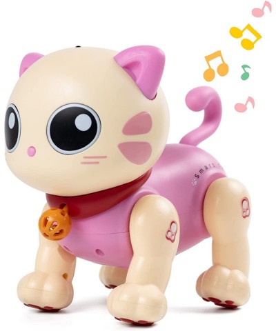 Robot Cat Toy for Kids Remote Control Kitty Toys for Girls and Boys Interactive Intelligent Robotic Pink Kitten Pet with LED ...