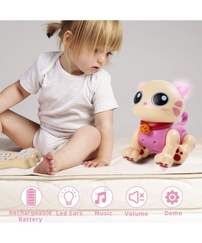 Robot Cat Toy for Kids Remote Control Kitty Toys for Girls and Boys Interactive Intelligent Robotic Pink Kitten Pet with LED ...