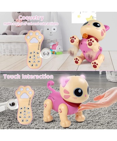 Robot Cat Toy for Kids Remote Control Kitty Toys for Girls and Boys Interactive Intelligent Robotic Pink Kitten Pet with LED ...