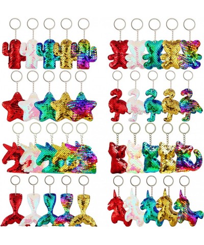 40 Pieces Sequin Keychain Hanging Key Chain with Mermaid Tail Unicorn Pony Cat Star Flamingo Cub Cactus Shape keychains for K...