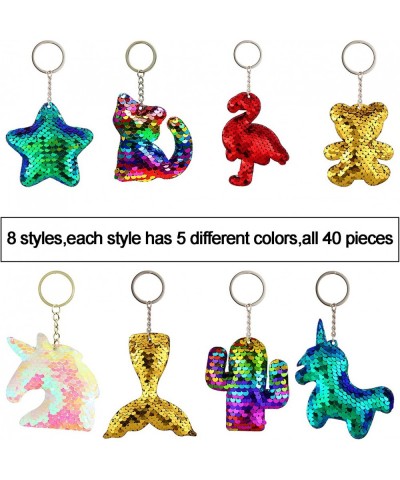 40 Pieces Sequin Keychain Hanging Key Chain with Mermaid Tail Unicorn Pony Cat Star Flamingo Cub Cactus Shape keychains for K...