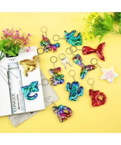 40 Pieces Sequin Keychain Hanging Key Chain with Mermaid Tail Unicorn Pony Cat Star Flamingo Cub Cactus Shape keychains for K...