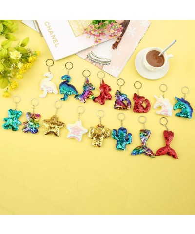 40 Pieces Sequin Keychain Hanging Key Chain with Mermaid Tail Unicorn Pony Cat Star Flamingo Cub Cactus Shape keychains for K...