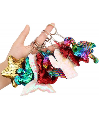 40 Pieces Sequin Keychain Hanging Key Chain with Mermaid Tail Unicorn Pony Cat Star Flamingo Cub Cactus Shape keychains for K...