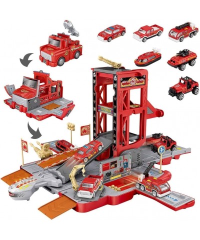 Kids Car Play Vehicles Set-Fire Truck Cars Garage Toys Set for Boys Deformable Engineering Truck Toy with Lights & Sounds wit...