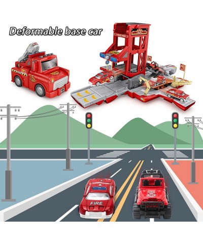 Kids Car Play Vehicles Set-Fire Truck Cars Garage Toys Set for Boys Deformable Engineering Truck Toy with Lights & Sounds wit...