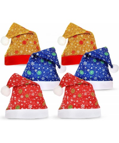 6 Pack Christmas Hat 15.7 x 11 Inch Santa Hat Glittery Red Gold Blue Christmas Hat with Snowflakes Winter Holiday Party Hat f...