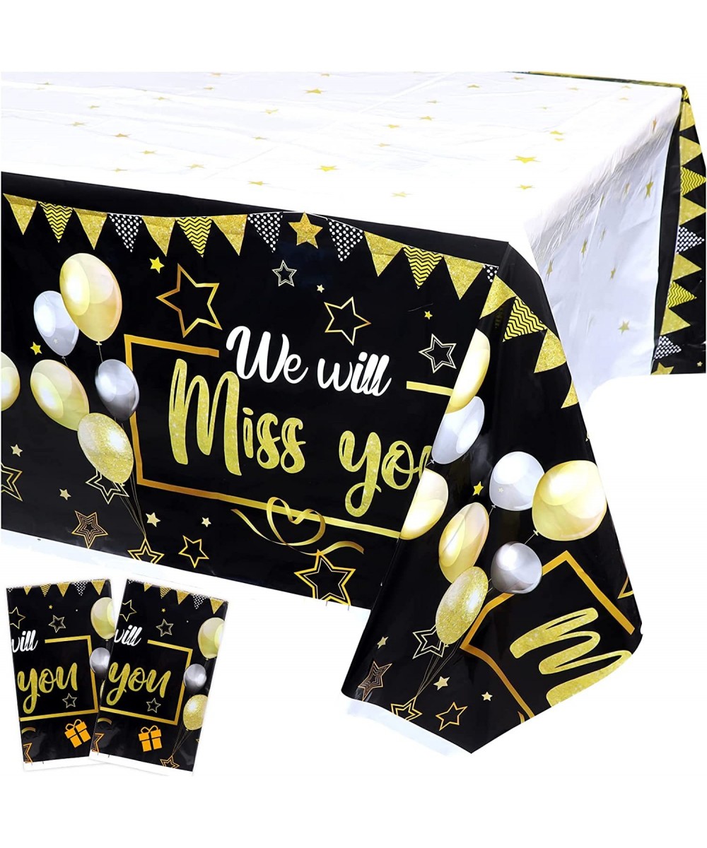 Retirement Party Decorations Black and Gold Plastic Happy Tablecloth for Going Away Supplies 2 Pack Disposable Graduation Tab...