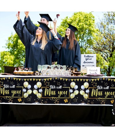 Retirement Party Decorations Black and Gold Plastic Happy Tablecloth for Going Away Supplies 2 Pack Disposable Graduation Tab...