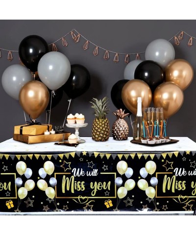 Retirement Party Decorations Black and Gold Plastic Happy Tablecloth for Going Away Supplies 2 Pack Disposable Graduation Tab...