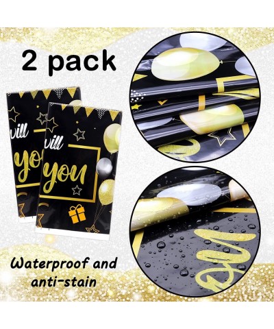 Retirement Party Decorations Black and Gold Plastic Happy Tablecloth for Going Away Supplies 2 Pack Disposable Graduation Tab...