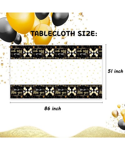 Retirement Party Decorations Black and Gold Plastic Happy Tablecloth for Going Away Supplies 2 Pack Disposable Graduation Tab...