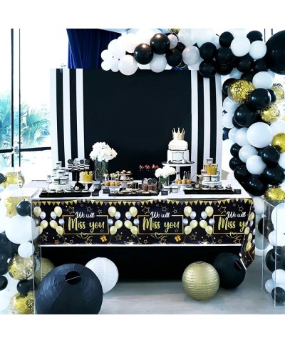 Retirement Party Decorations Black and Gold Plastic Happy Tablecloth for Going Away Supplies 2 Pack Disposable Graduation Tab...