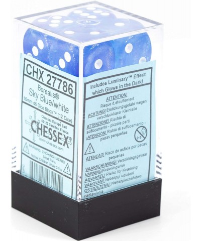 Borealis 16mm d6 Sky Blue/White Luminary Dice Block (12 dice) (27786) $18.09 Dice Games