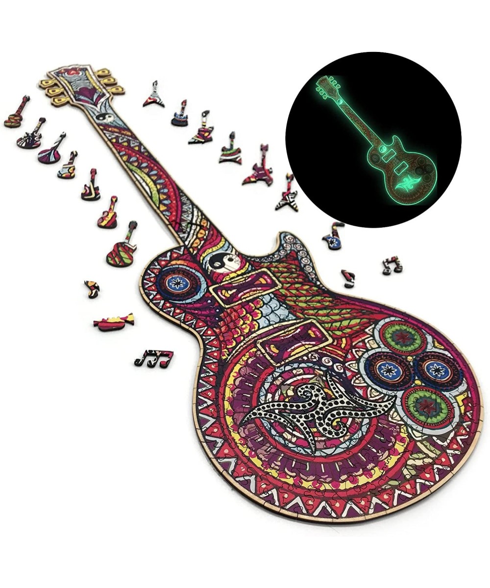 Glowing Wooden Guitar Shaped Jigsaw Puzzle – Unique Beautiful Best Gift for Adults Family Game Play Collection 203 Pieces – L...