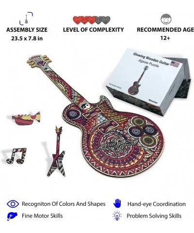 Glowing Wooden Guitar Shaped Jigsaw Puzzle – Unique Beautiful Best Gift for Adults Family Game Play Collection 203 Pieces – L...