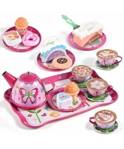 Kids Tea Party Set for Little Girls Princess Toys 47Pcs Tin Tea Set Food Dessert Playset Carring Box Kitchen Pretend Play Toy...