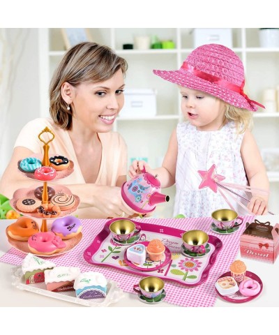 Kids Tea Party Set for Little Girls Princess Toys 47Pcs Tin Tea Set Food Dessert Playset Carring Box Kitchen Pretend Play Toy...