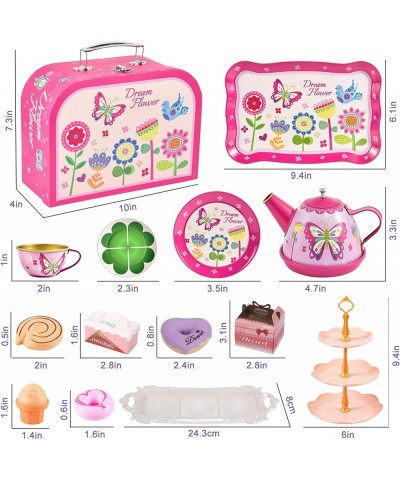 Kids Tea Party Set for Little Girls Princess Toys 47Pcs Tin Tea Set Food Dessert Playset Carring Box Kitchen Pretend Play Toy...