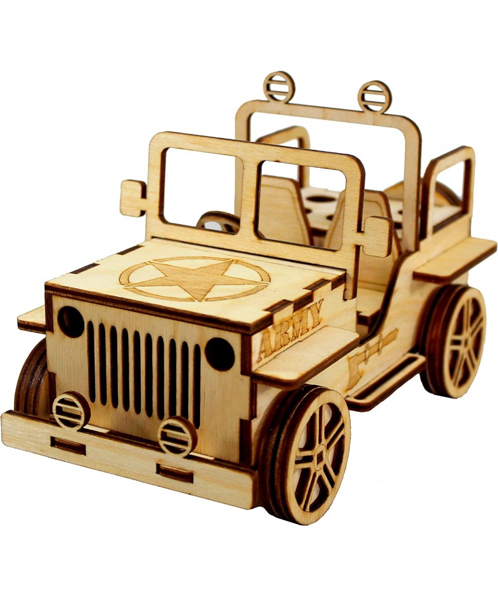 Wooden 3D Puzzle Military Jeep - Desk Organizer Pen Stand Card Holder - Easy to Assemble $40.78 Executive Desk Toys