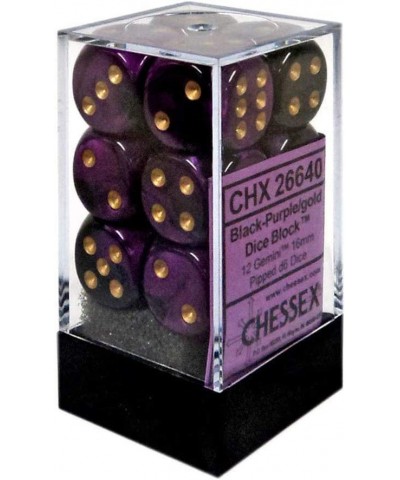 Dice d6 Sets: Gemini Black & Purple with Gold - 16mm Six Sided Die (12) Block of Dice $17.78 Game Accessories