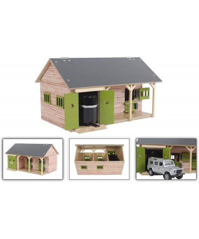 Horse Stable 1:32 (with 2 Horse Boxes 1 Storage Space Without Horses and Accessories Horse Farm for Children Colour Wood / Gr...