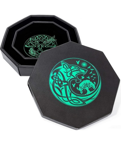 DND Dice Tray - Premium 8 Inch Dice Tray Dungeons and Dragons - Exquisitely Detailed Green World Tree & Wolf Raven Design - P...