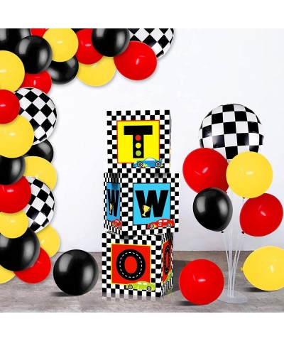 Race Car Birthday Balloon Boxes Decorations Including Racing Party Boxes Block Red Yellow Black Latex Balloons for Two Fast 2...