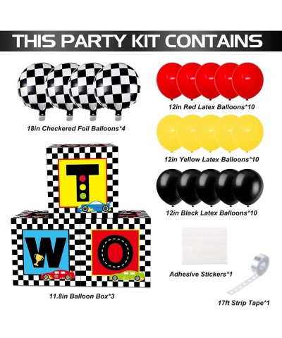 Race Car Birthday Balloon Boxes Decorations Including Racing Party Boxes Block Red Yellow Black Latex Balloons for Two Fast 2...