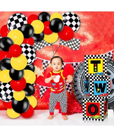 Race Car Birthday Balloon Boxes Decorations Including Racing Party Boxes Block Red Yellow Black Latex Balloons for Two Fast 2...