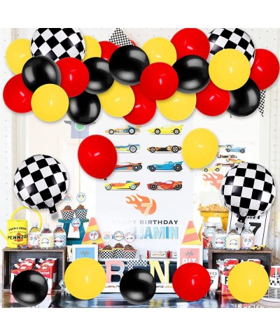 Race Car Birthday Balloon Boxes Decorations Including Racing Party Boxes Block Red Yellow Black Latex Balloons for Two Fast 2...